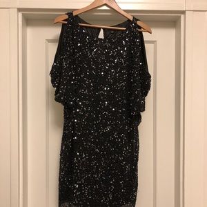Aidan Mattox Cold Shoulder Black Sequin Dress